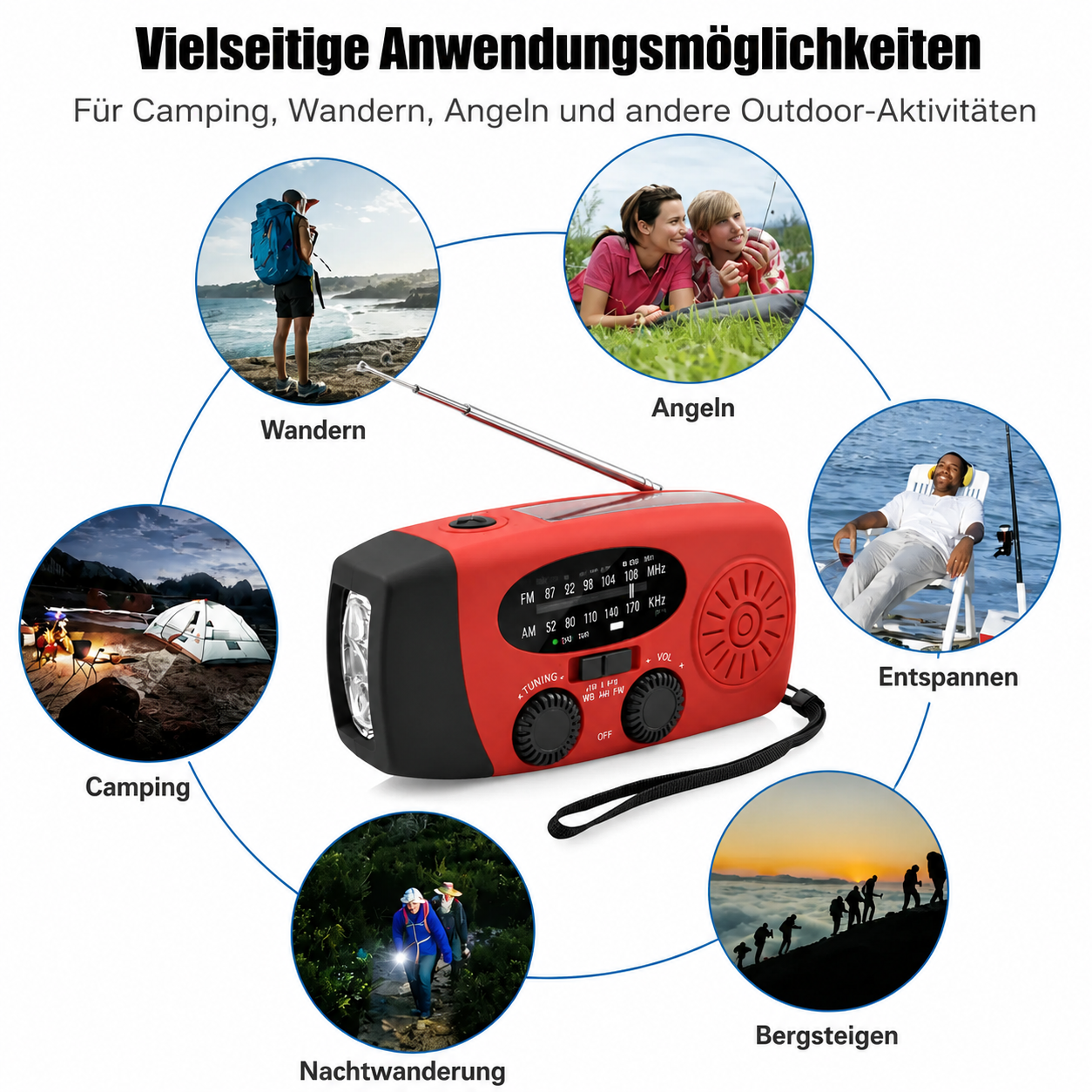 Kurbelradio mit Solarpanel und Powerbank-Funktion