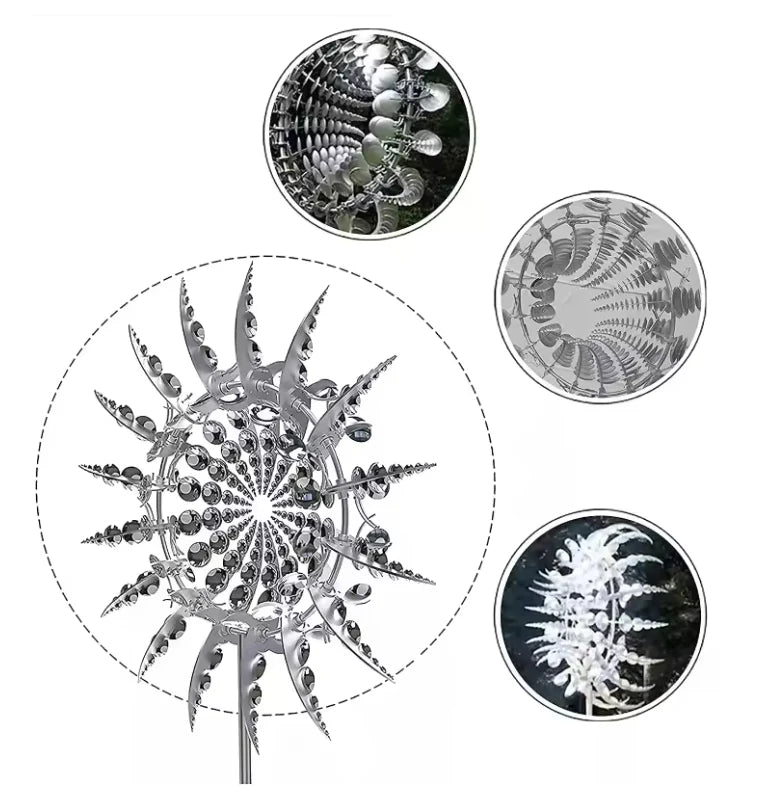 Kinetische Windspirale aus poliertem Edelstahl