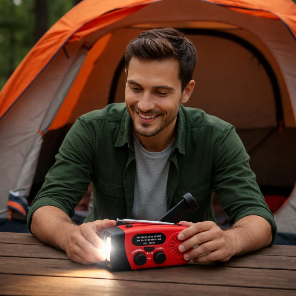 Kurbelradio mit Solarpanel und Powerbank-Funktion