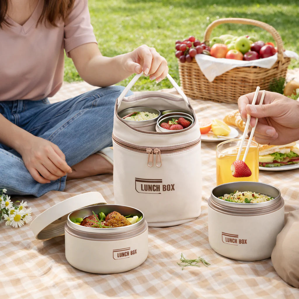 Edelstahl-Lunchbox-Set mit Thermo-Tragetasche