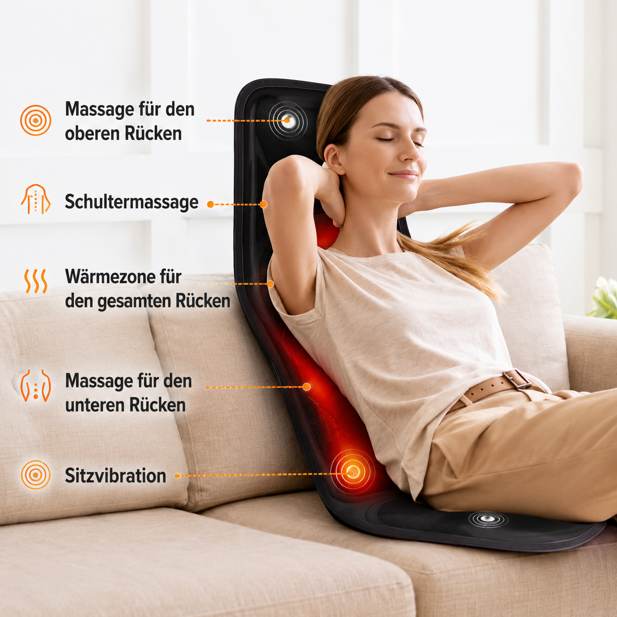 Gepolsterte Komfort-Sitzauflage mit Vibrations- und Wärmefunktion