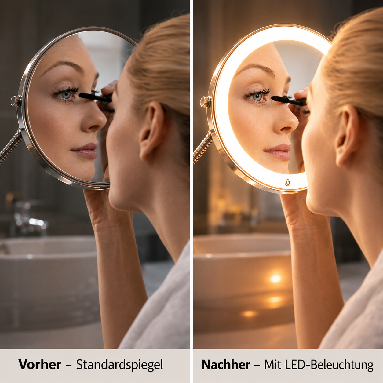 LED-Kosmetikspiegel mit Schwanenhals und Saugnapf-Halterung