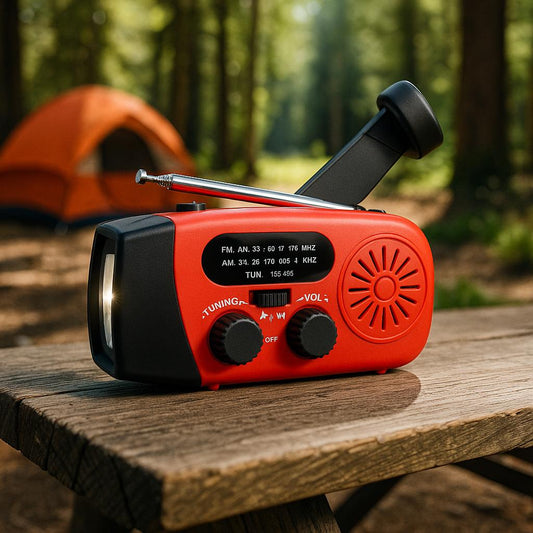 Kurbelradio mit Solarpanel und Powerbank-Funktion